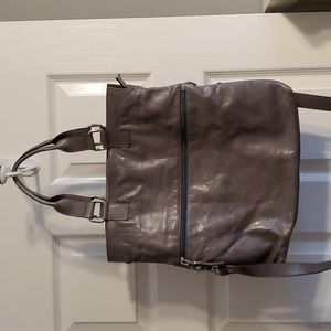 Gently used Garnet Hill genuine leather fold over crossbody bag. Grey. Added pic
